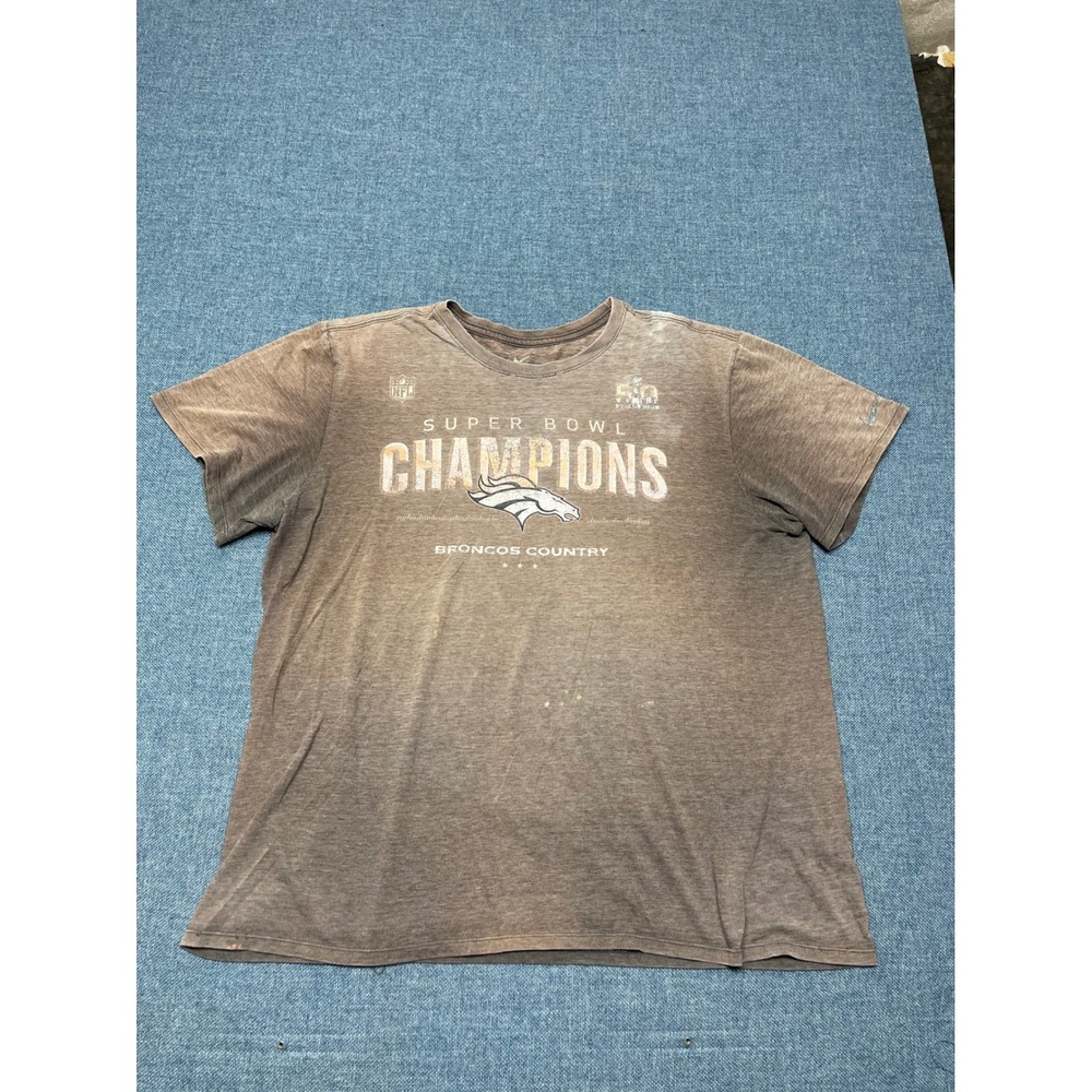 Nike Denver Broncos Super Bowl 50 Champions T-Shirt Brown XL Mens Distressed